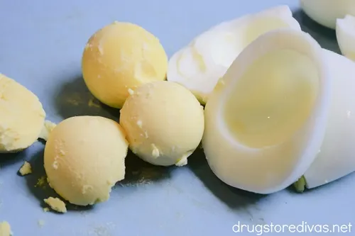 Separated egg yolks and egg whites.