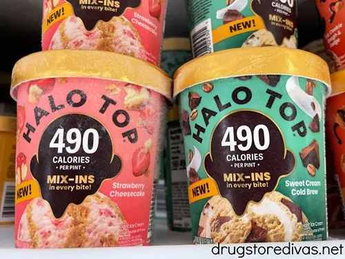 Pints of Halo Top ice cream on the shelf in stores.
