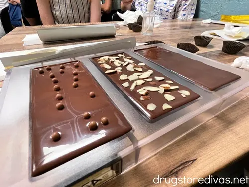 Three chocolate bars in a mold at Montadero Chocolate in Caguas, Puerto Rico.