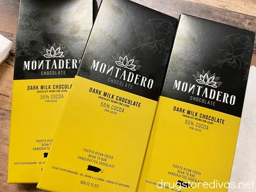 Three bars of Montadero Chocolate in the shop at Caguas, Puerto Rico.