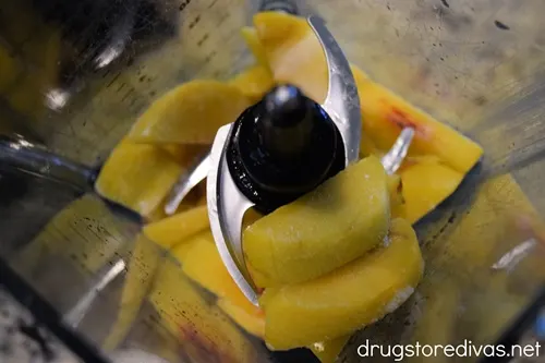 Peach slices in a blender.