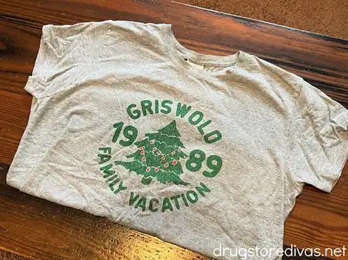 A gray shirt that says Griswold Family Vacation 1989 on it.