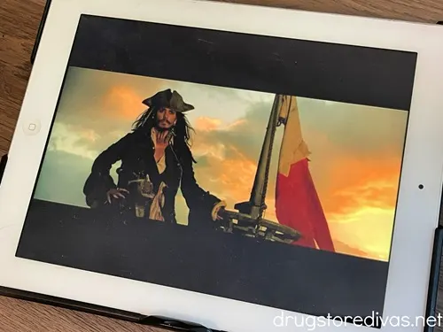 Pirates of the Caribbean playing on an iPad.