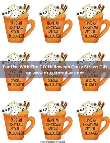 Nine orange Halloween coffee mugs tiled together with a disclosure across the middle.