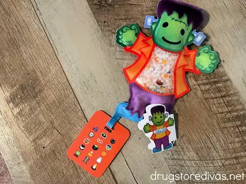 A soft Frankenstein toy with hidden objects inside.