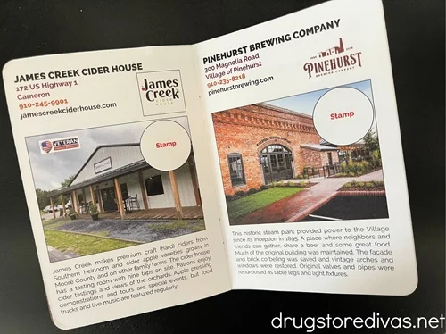 A booklet open to show images and text about two breweries in Moore County.