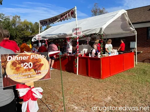 A red and white food tent.