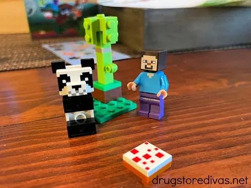 A Minecraft Lego set put together on a table.