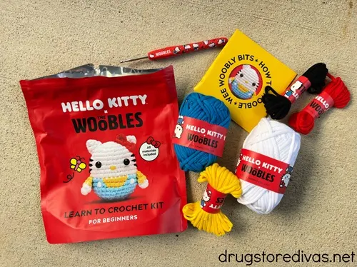 A Woobles crochet kit with all the supplies to make a Hello Kitty amigurumi.