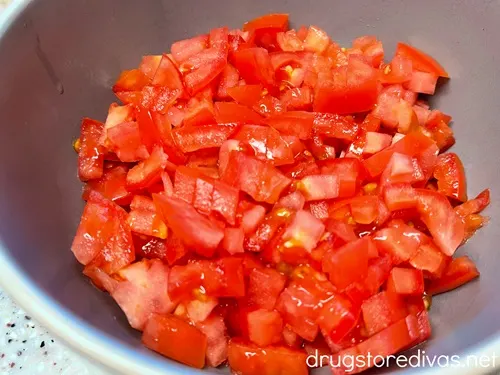 Diced tomatoes in a bowl.