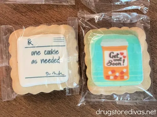 Two get well soon cookies on a table.