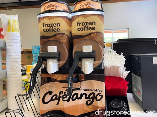 A Cafe Tango frozen coffee machine in a gas station.