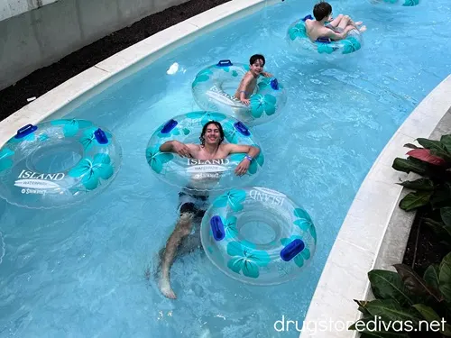 Five riders in a lazy river at Island Waterpark at Showboat Hotel.