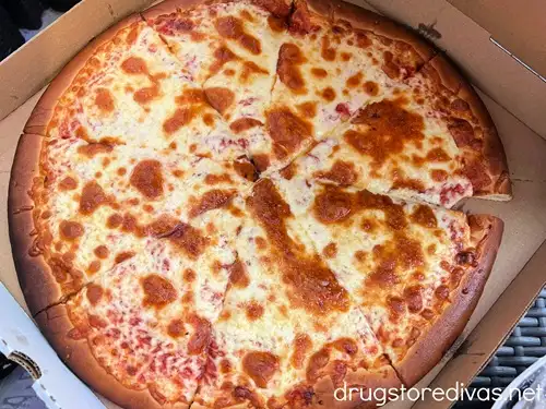 A pizza in a box at Island Waterpark at Showboat Hotel.
