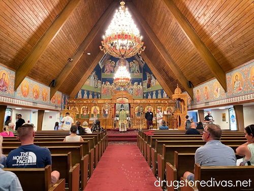 The inside of a Greek church.