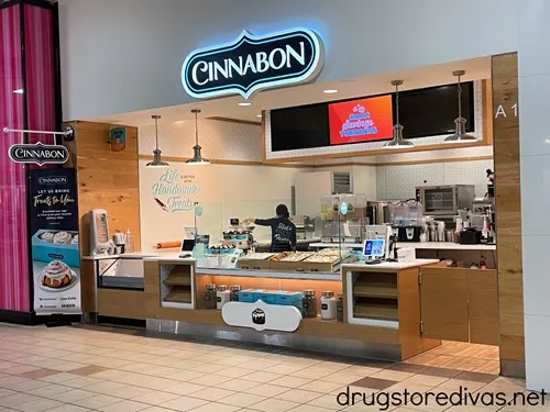 The outside of a Cinnabon location in a mall.