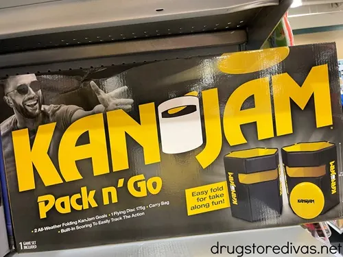 A Kan Jam game in a box on a shelf in the store.