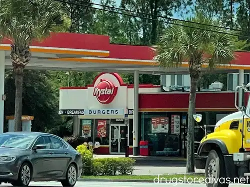 The outside of a Krystal Burgers location inside a Circle K gas station.