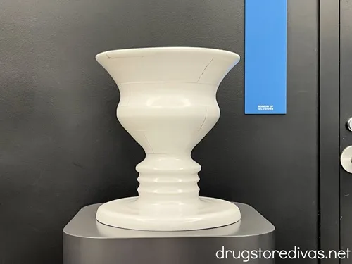 An optical illusion of a white vase and two black faces at the Museum of Illusions in Washington, DC.