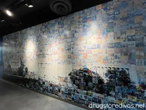 A bunch of images that combine to make a skyline of Washington, DC at the Museum of Illusions.