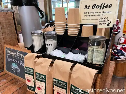 Coffee for sale in Mast General Store in North Carolina.