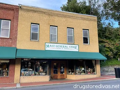 A brick building, which is Mast General Store in Boone, NC.