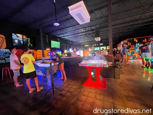 The inside of CargoCade, an arcade with air hockey and other games, in The Cargo District in Wilmington, NC.