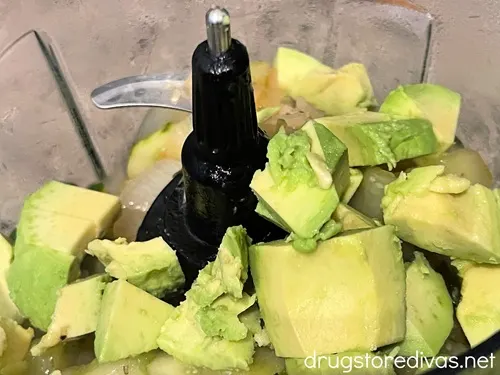 Diced avocado in a blender.