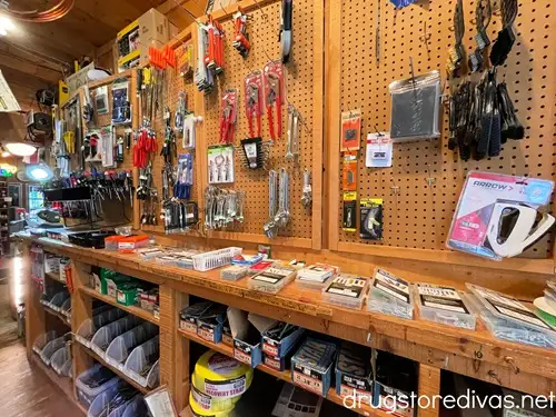 Hardware items on display for sale at Fred's General Mercantile in Beech Mountain, NC.
