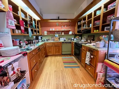 A small kitchen area with items for sale at Fred's General Mercantile in Beech Mountain, NC.