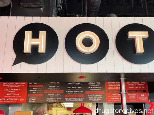 A Hattie B's hot chicken menu with the words HOT on top.