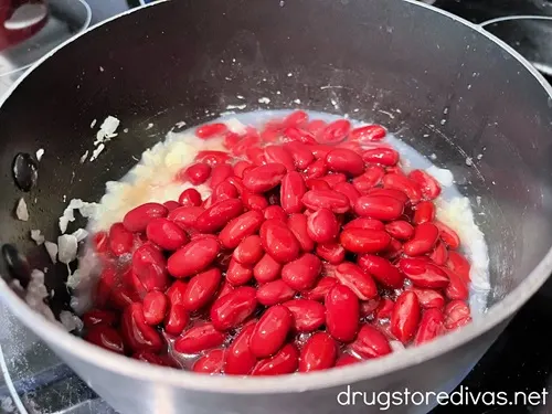 Red kidney beans in a saucepan.