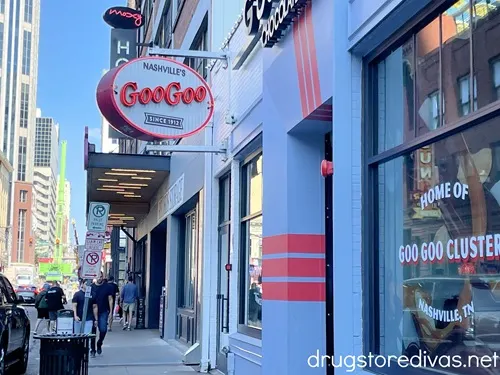 The street view outside of Goo Goo Chocolate Co in Nashville.