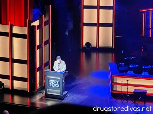 The announcer on stage at the Grand Ole Opry.