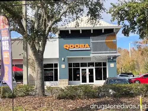 The outside of a QDOBA restaurant.