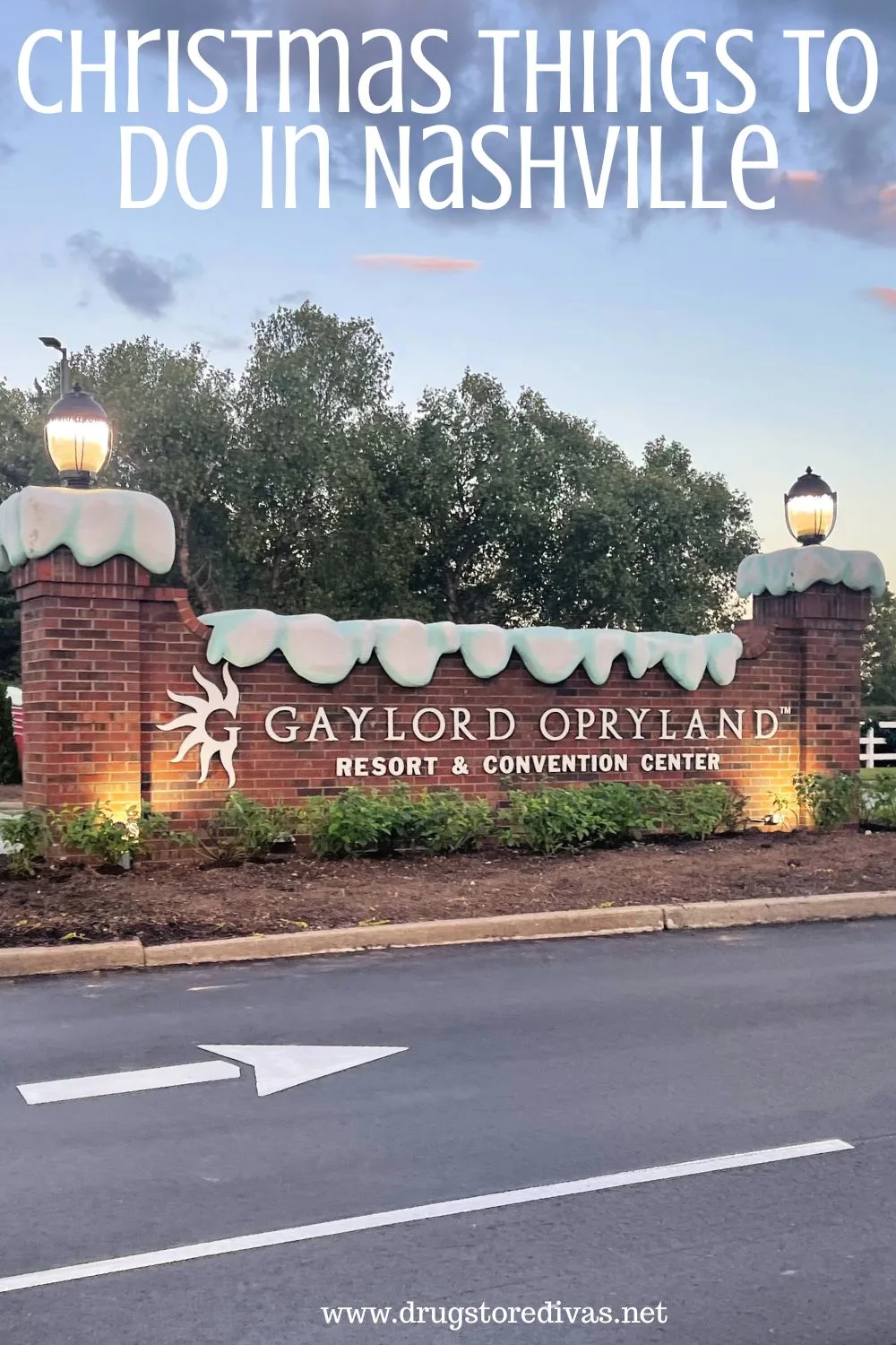 A sign at the entrance of the Gaylord Opryland Hotel with fake snow on it and the words 