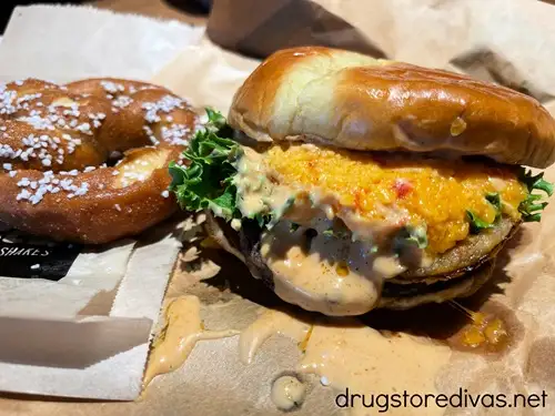 A soft pretzel and a burger from Come Back Shack in Boone, NC.