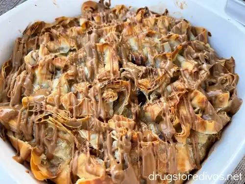 Baked Cookie Butter Baklava in a pan.