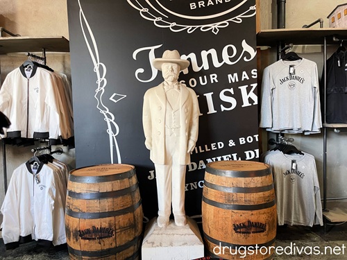 A statue of Jack Daniels and souvenirs in a shop in Marathon Village in Nashville.