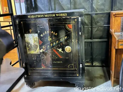 A metal box on display at Marathon Village in Nashville.