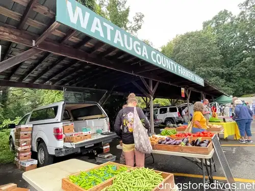 Produce stands at the Watauga County Farmers Market in Boone, NC.