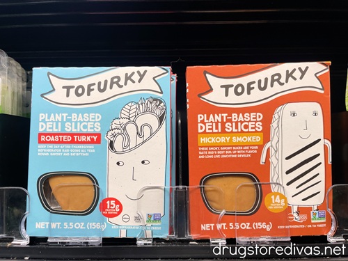 Two packages of Tofurky on a shelf in a store.