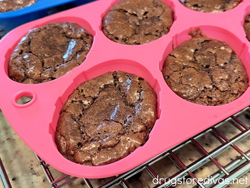 Baked brownies in a pink egg shaped mold.