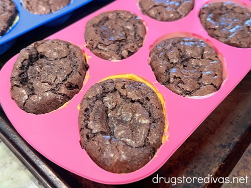 Brownies in a pink silicone mold.