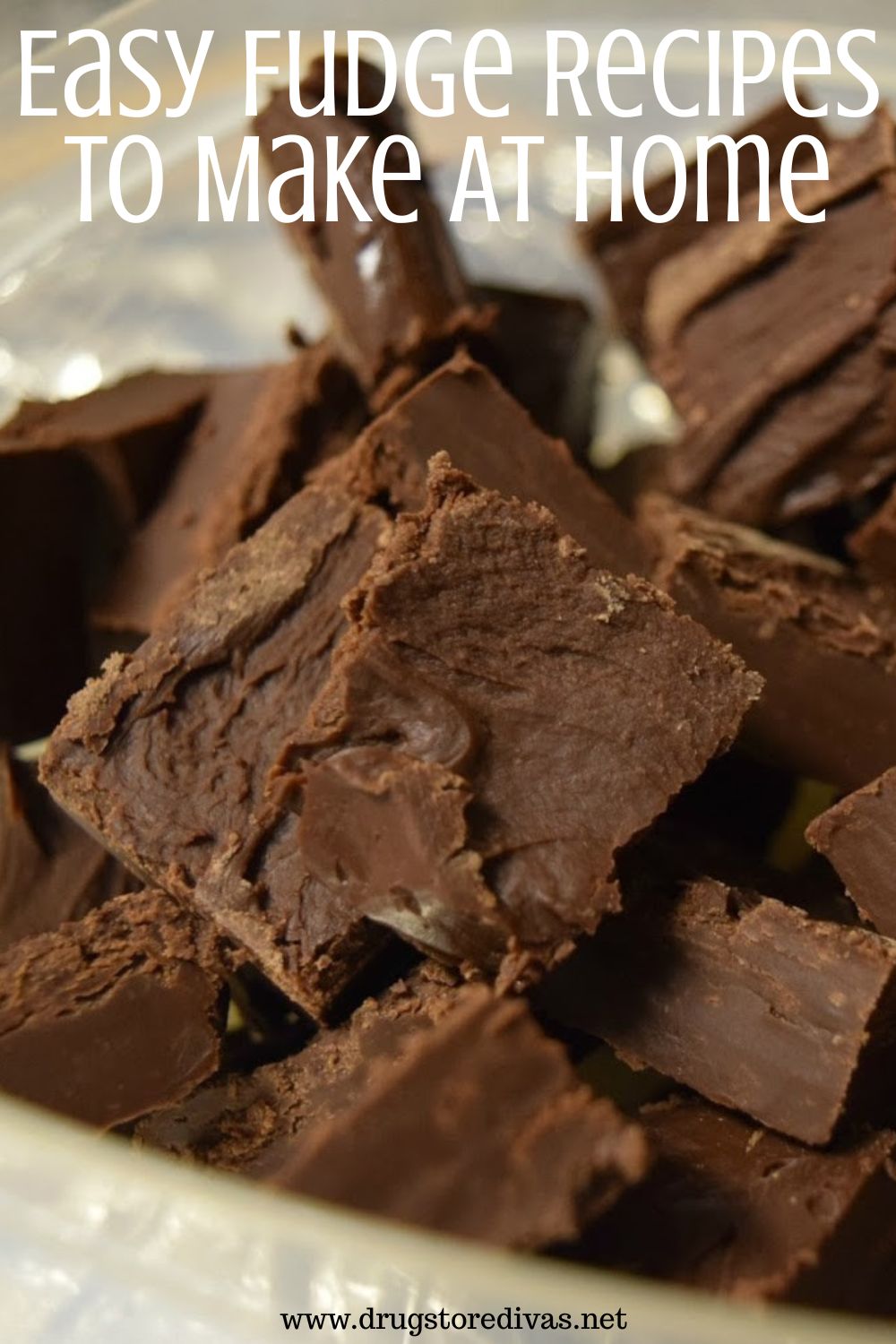 Pieces of chocolate fudge with the words 
