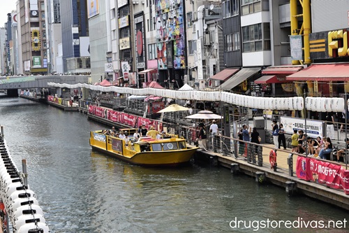 A boat in the Dotonbori Canal in Dotonbori Japan.