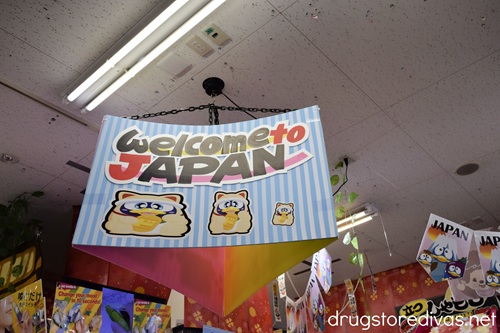 A sign inside Don Quijote that says Welcome To Japan.