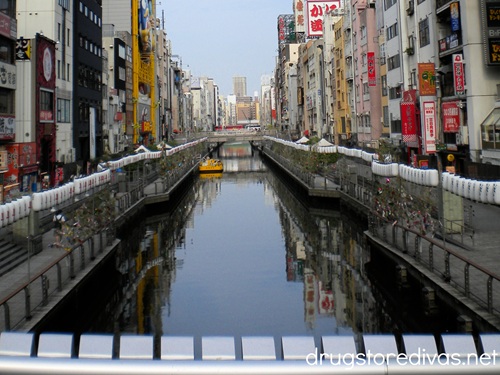 The Dotonbori Canal with shops on both sides.