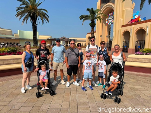 A large group of people at the entrance of Universal Studios Japan.