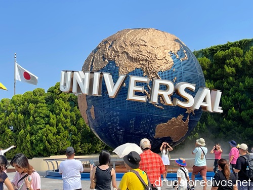 The large globe that says UNIVERSAL around it at the entrance of Universal Studios Japan.